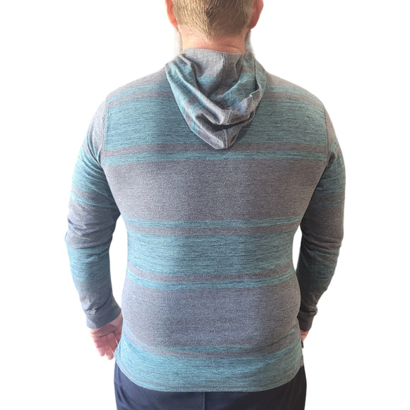 Ocean Current Aqua Blue Ombre Stripe Lightweight Hoodie L Beach Surfer Coastal - Picture 3 of 10